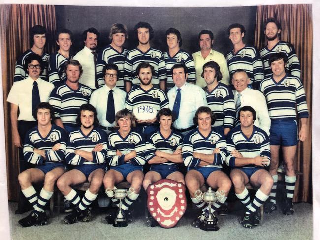 THE CHAMPS: Brothers 1978 grand final winners. Back row: Bill Wilson, Ross Kingston, Danny 'Duke' Waters (assistant manager), Owen Genrich, Malcom Lehman, Brad Kennedy, Ken Bennett (manager), Bernie Dore and John Tobin. Middle row: David 'Spook' Edgar (masseur), Clyde Benson, Malcom Lehman (president), Mike Dore (captain/coach), Bob Pearce (secretary), Murray McPherson, Danny McGrath (treasurer) and Peter Tobin. Front row: Graham Manning, Michael Nolan, Allan Triechel, Max Gilmore, Mark Daunt and Ron Betts. Absent from photo: Greg Henry, John Marlow and Greg Hickey.