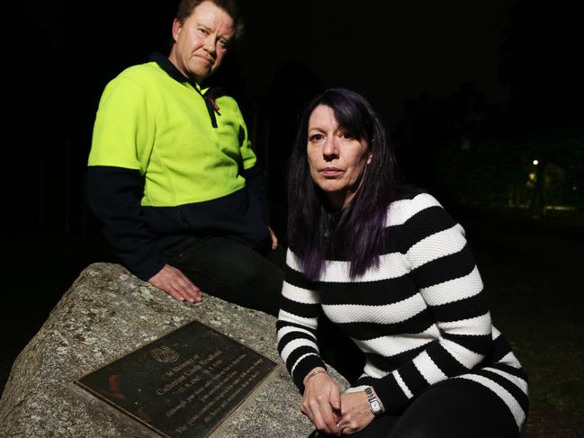 Cheryl Goldsworthy visits her best friend Catherine Linda Headland's plaque in Berwick with Catherine's boyfriend John McManus.