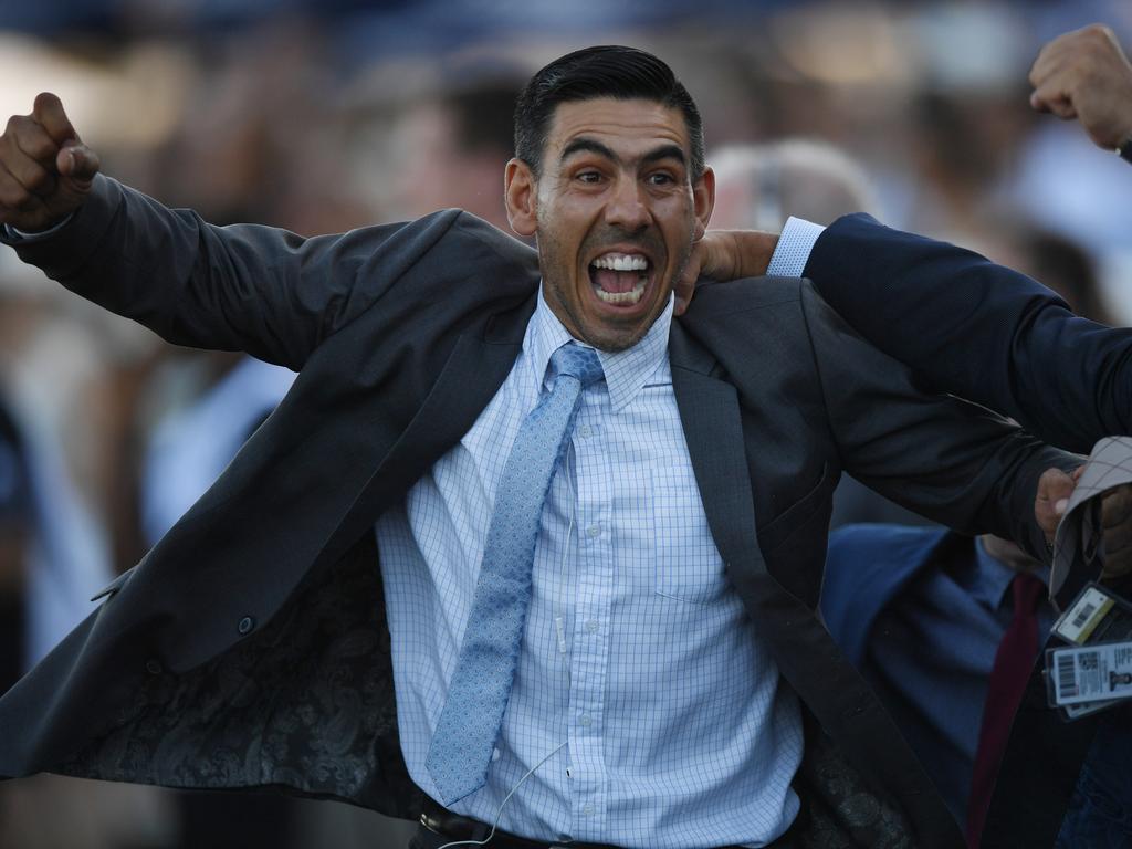 Peter Gelagotis celebrates Levendi’s amazing win at Royal Randwick.