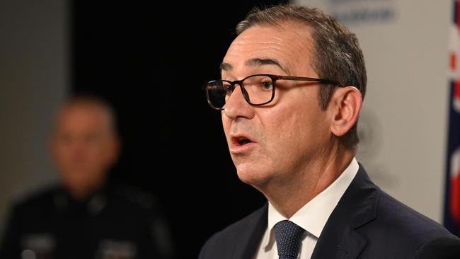 Former Premier Steven Marshall speaking to the media during a press conference at the State Administration building. Picture: NCA NewsWire / Naomi Jellicoe