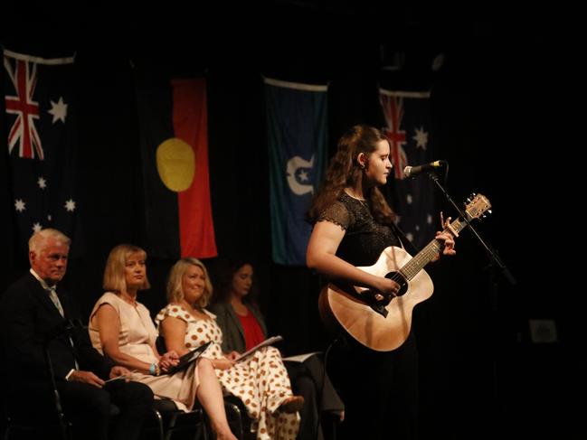 A local musician performs at Tweed Shire Council's Australia Day ceremony at Twin Towns Services Club on Tuesday, January 26, 2021. Picture: Liana Boss