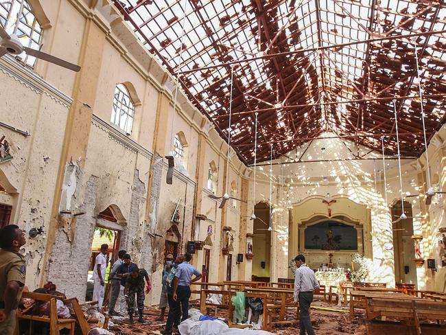 Heartbreaking image. Hundreds were killed in the Easter Sunday blasts, including at St. Sebastian's Church in Negombo, north of Colombo. Picture: AP 