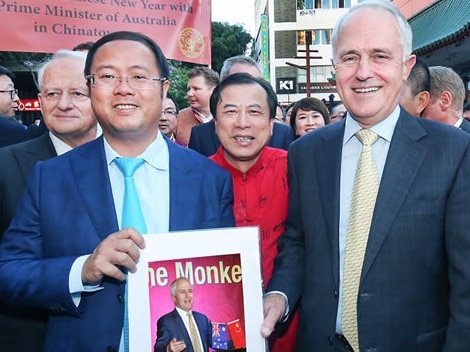 Huang Xiangmo (left) with former prime, minister Malcolm Turnbull at the 2016 Chinese New Year Lantern Festival. Picture: Supplied