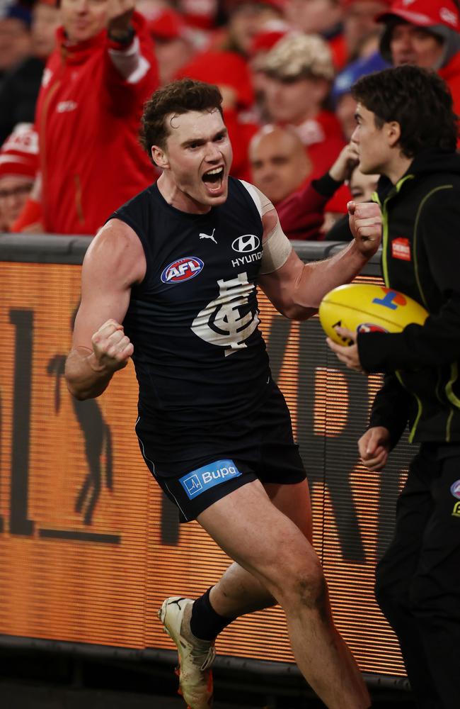 Celebrating his clutch goal against Sydney. Picture: Michael Klein.