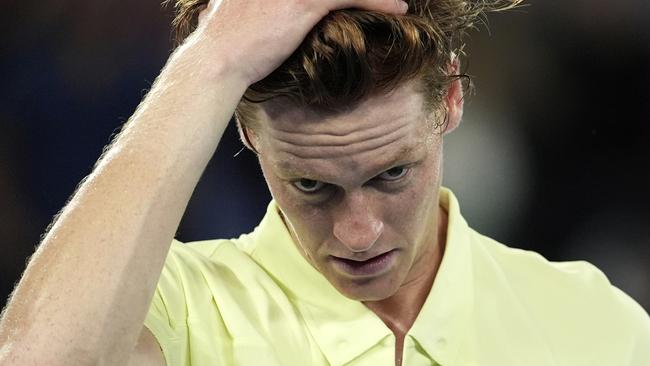 FILE - Jannik Sinner of Italy reacts after defeating Alexander Zverev of Germany in the men's singles final at the Australian Open tennis championship in Melbourne, Australia, Sunday, Jan. 26, 2025. (AP Photo/Ng Han Guan, file)