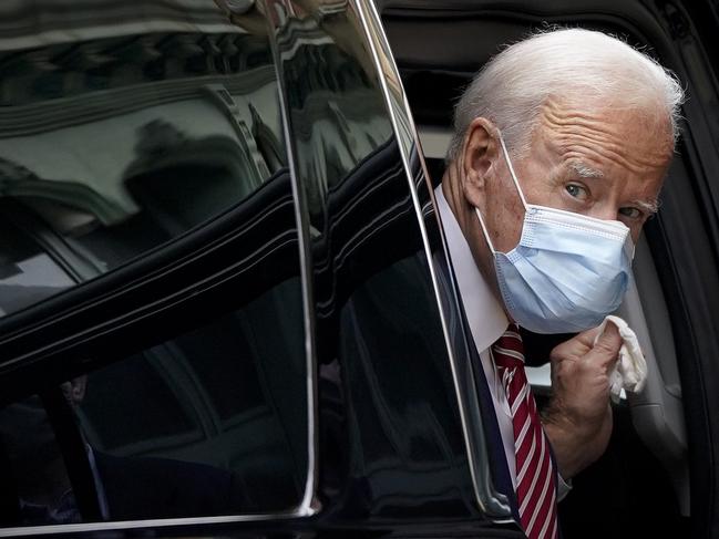 Joe Biden arrives at The Queen theater before delivering a speech about his plans for combatting the coronavirus pandemic. Picture: AFP