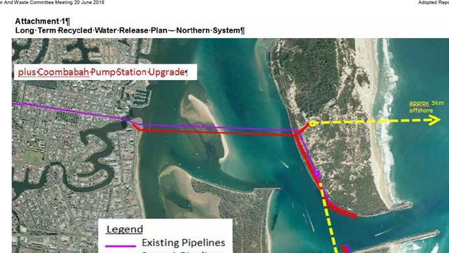 A map showing the Gold Coast long term recycled water plan to include South Stradbroke Island