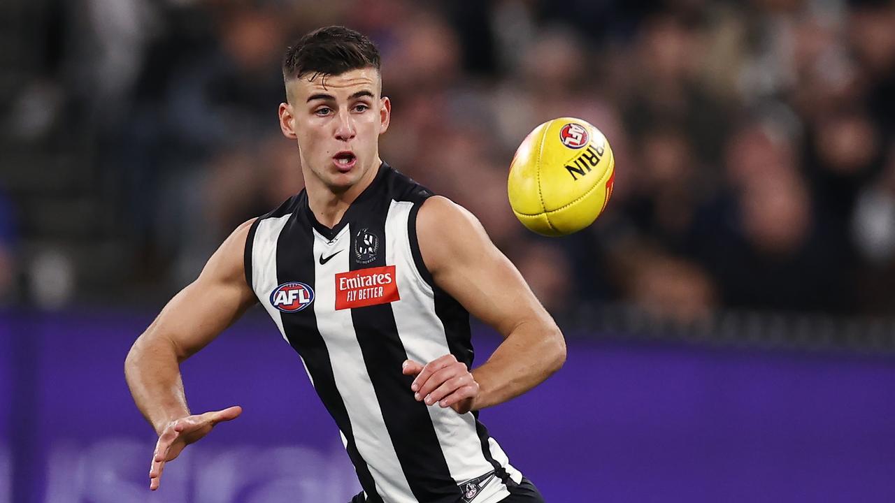 MELBOURNE, AUSTRALIA - July 28, 2023. AFL . Nick Daicos of the Magpies during the round 20 match between Collingwood and Carlton at the MCG on July 28, 2023, in Melbourne, Australia. Photo by Michael Klein.