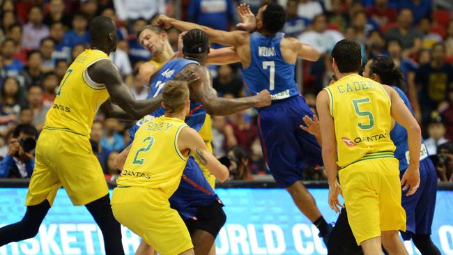 Part of the ugly brawl between Australian and Philippines players.