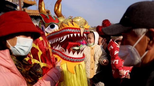 A special performance staged to celebrate the Lantern Festival at a tourist attraction in February in Beijing, China. Picture: Lintao Zhang/Getty Images