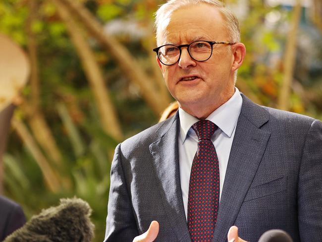 Mr Albanese was at the Flinders Medical Centre in Adelaide with popular South Australian Premier Peter Malinauskas. Picture: Sam Ruttyn