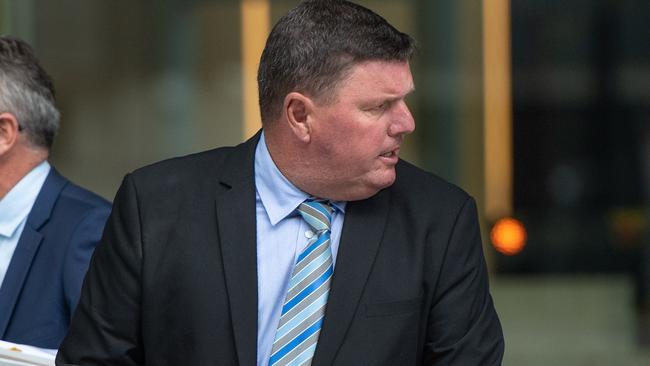 Bill Shuck leaves Brisbane District Court after being given a suspended sentence. Picture: Brad Fleet