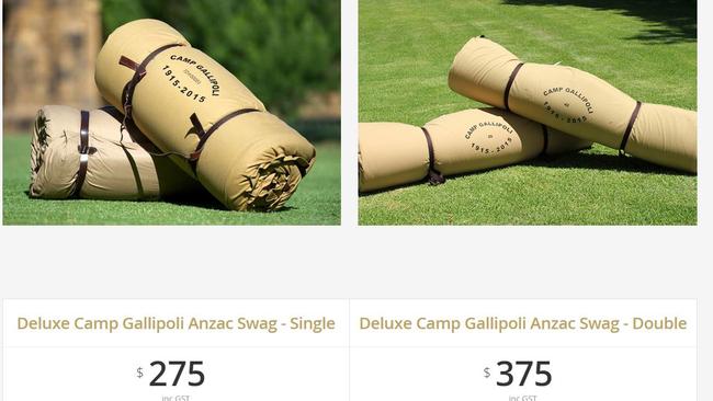 Camp Gallipoli swags advertised for sale.