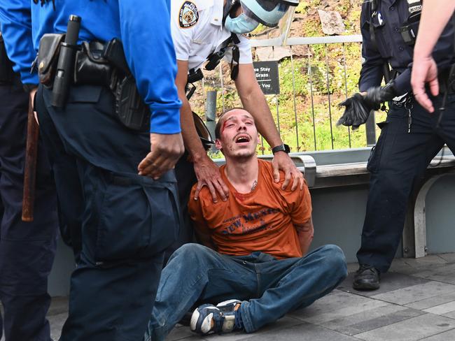 Police arrest a protester in Manhattan. Picture: AFP