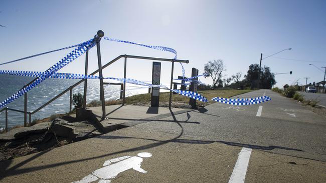 Police tape at Beaumaris where Jason Stone’s body was found. Picture: Eugene Hyland