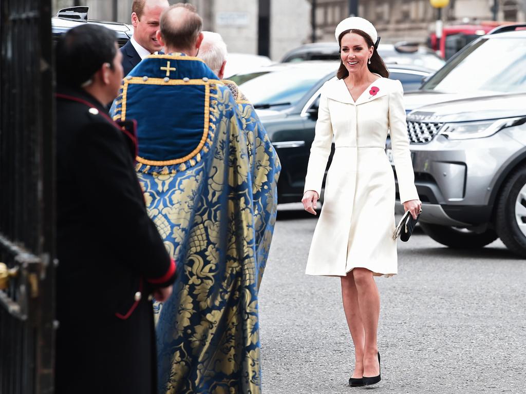 The Duke and Duchess of Cambridge arrive for a service of commemoration and thanksgiving as part of the Anzac Day services at Westminster Abbey. Picture: Eamonn M. McCormack/Getty Images