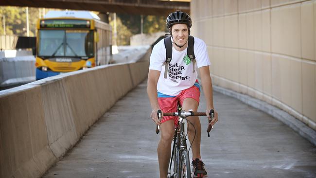 Parri Gregory on the Veloway’s Holland Park stretch when it opened. Picture: Jeff Camden