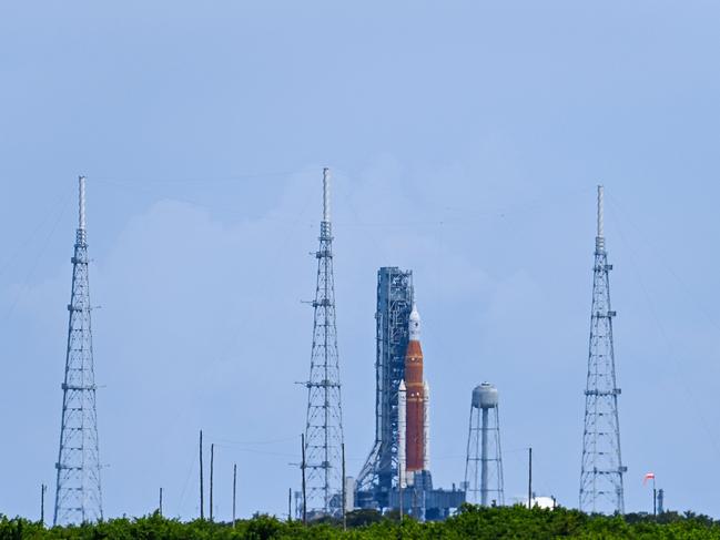 The Artemis I unmanned lunar rocket sits on launch pad 39B after its launch was postponed, at NASA’s Kennedy Space Centre in Cape Canaveral, Florida. Picture: Chandan Khanna / AFP