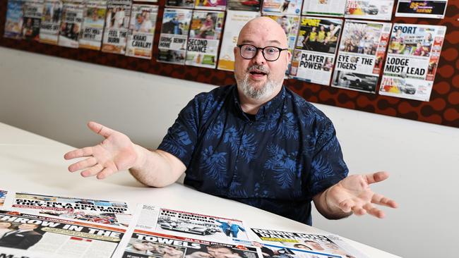 Assistant Night Editor Baz McAlister with his award-winning headlines. Pic Tara Croser.