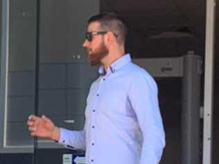 Mitchell James Lewis, 27, walks from Maroochydore Courthouse after being sentenced for dangerous operation of a vehicle.