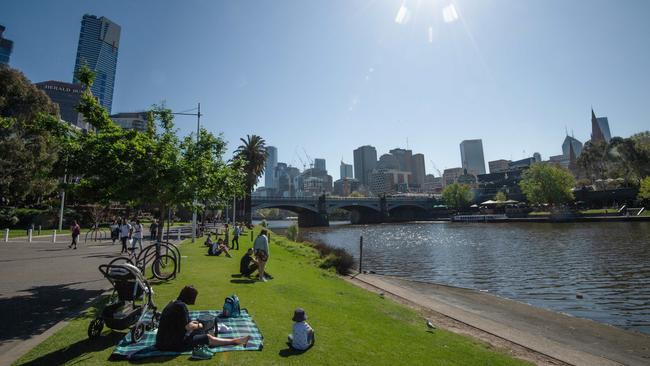 The view of the Yarra River from Melbourne’s Alexandra Gardens. Picture: Jason Edwards