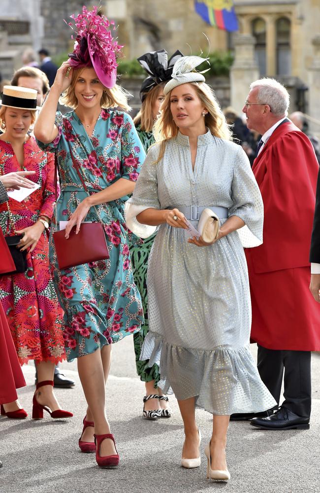 Singer Ellie Goulding, right, arrives for the wedding of Princess Eugenie of York and Jack Brooksbank at St George’s Chapel, Windsor Castle, near London, England, Friday Oct. 12, 2018. (Matt Crossick, Pool via AP)