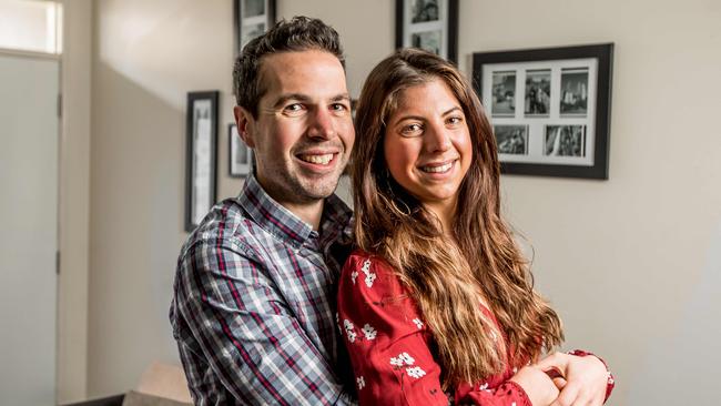 Kelly Reynolds, 31, and her fiance James Stone, 32, recently refinanced their home loan to save money and they hope their lender passes on the latest cash rate cut in full. Picture: Tim Carrafa