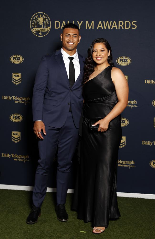 As did Sea Eagles player Haumole Olakau'atu and wife Ana. Picture: Jonathan Ng