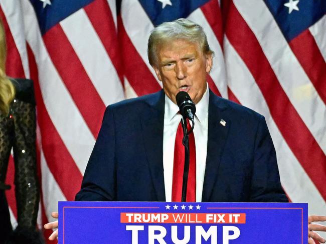 Former US President and Republican presidential candidate Donald Trump speaks during an election night event at the West Palm Beach Convention Center in West Palm Beach, Florida,  on November 6, 2024. Republican former president Donald Trump closed in on a new term in the White House early November 6, 2024, just needing a handful of electoral votes to defeat Democratic Vice President Kamala Harris. (Photo by Jim WATSON / AFP)