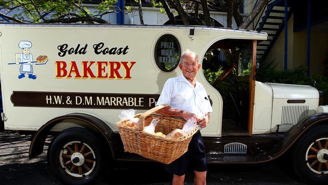 Harvey Marrable is pictured in 2016 with one of the original delivery vans. Photo: David Clark