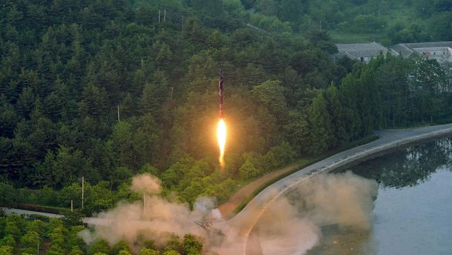 Pictures emerged of North Korea’s ballistic test yesterday. Picture: AFP