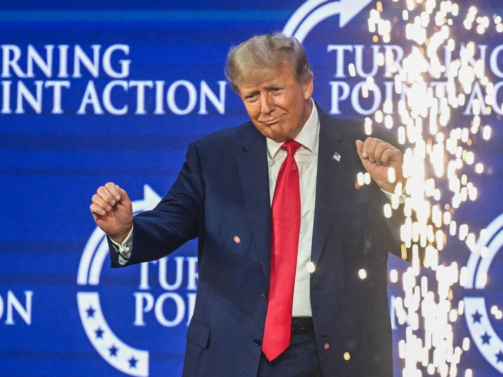 Former US President and 2024 presidential hopeful Donald Trump gestures after speaking at the Turning Point Action USA conference. Picture: AFP