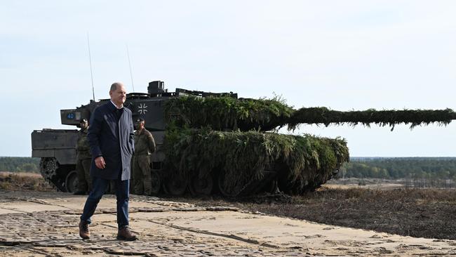 German Chancellor Olaf Scholz Seen With Leopard 2 Tank. Picture: Getty Images