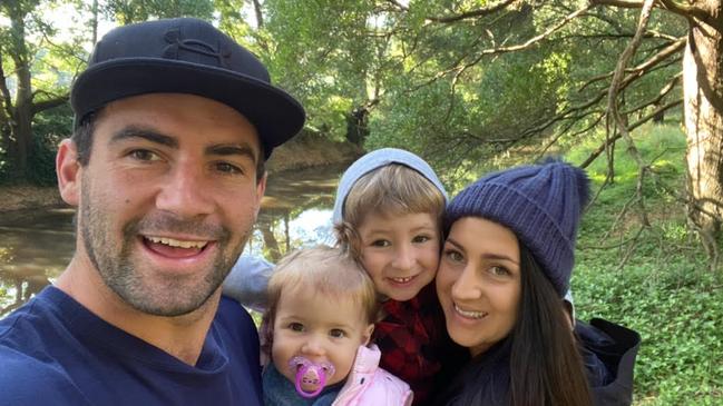 Ben Cunnington goes bush walking with wife Belinda and children Xavier and Stella.