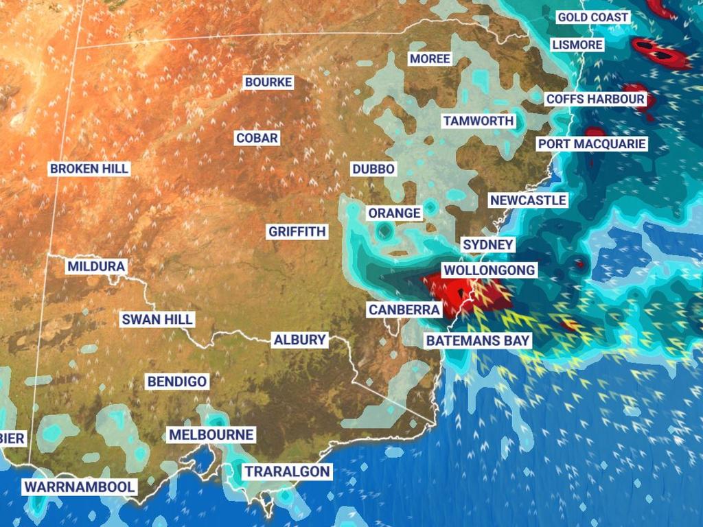 Forecasters have warned an East Coast Low could hit on Sunday. Picture: Sky News Weather.