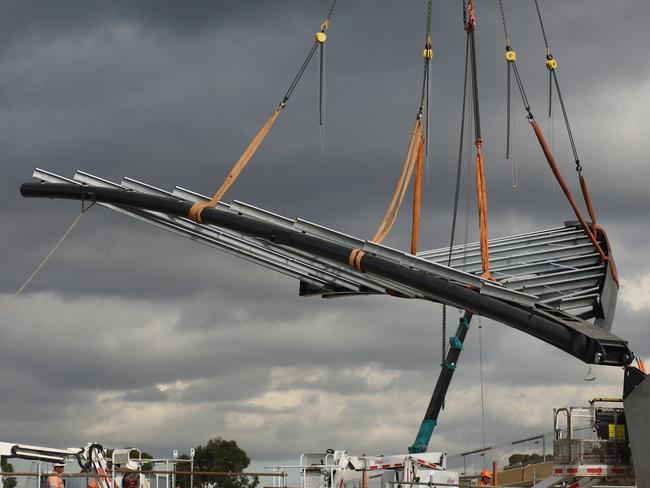 The station canopy being installed at Bella Vista. Picture: Transport for NSW