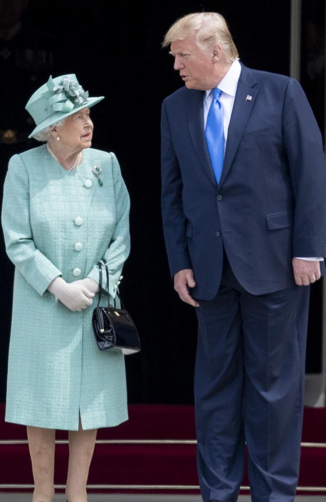 Former US President Donald Trump with the Queen at Buckingham Palace in 2019. Picture: Mark Cuthbert/UK Press via Getty Images