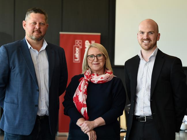 L to R: E-Oz Energy and Skills Australia executive officer Mark Burgess, Carley Brennan from The Gordon and Brendan Sanders from Tourism Greater Geelong and the Bellarine at the jobs round table.