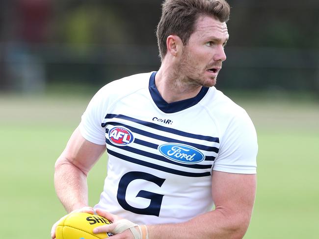 Patrick Dangerfield of the Cats in action during the Geelong Cats training session at Deakin UniversityÕs Elite Sports Precinct at Waurn Ponds on Monday 13th February, 2017. Picture: Mark Dadswell