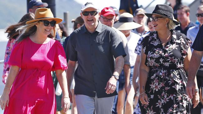 Then Opposition leader Anthony Albanese pictured in Cairns with partner Jodie Haydon (left) and Labor candidate Elida Faith, ahead of the federal election in May. Picture: Sam Ruttyn