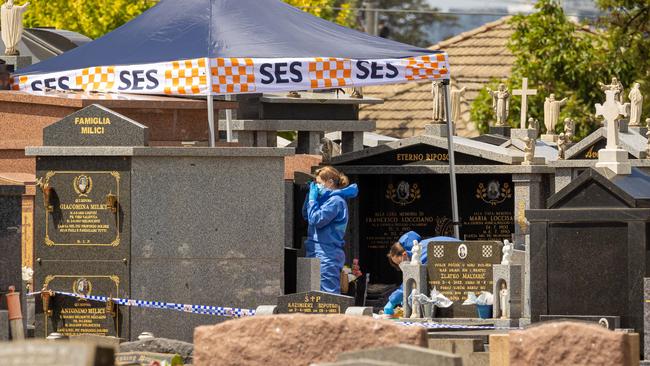 A large SES tent at the scene. Picture: Jason Edwards