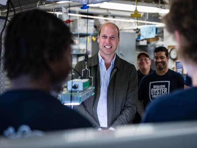 Prince William speaks to students from the Urban Assembly New York Harbor School about the Billion Oyster Project on Governor's Island. Picture: Getty