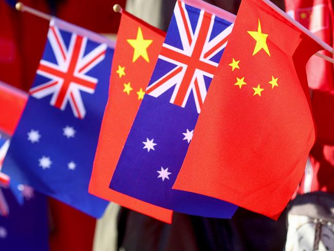 ADELAIDE, AUSTRALIA - NewsWire Photos - 16 JUNE, 2024:  Supporters of Chinese Premier Li Qiang hold Australian and Chinese flags as they wait for his arrival at Magill Estate winery in Adelaide on June 16, 2024. Picture: NewsWire / Kelly Barnes / POOL