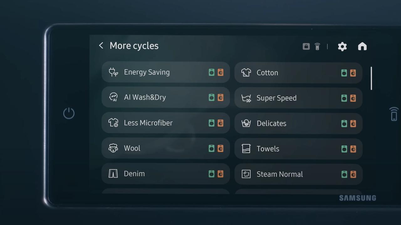 The Samsung 18.5kg/10kg BESPOKE AI Heat Pump Combo offers a range of different cycles including energy saving, AI wash and dry, wool, denim, cotton, super speed, delicates, towers, a less microfibre.