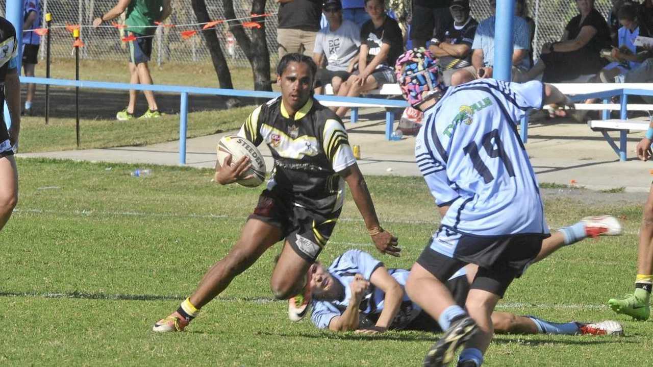 Levi Cavanough puts in a step in the under-15 Group 1 grand final between the Clarence Coast Magpies and the Ballina Seagulls at Frank McGuren Field on Saturday. Picture: Mitchell Keenan