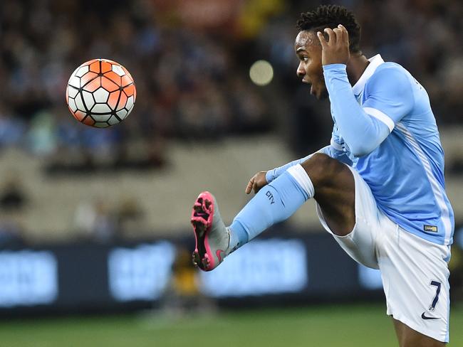 Raheem Sterling in action for Manchester City on his debut.