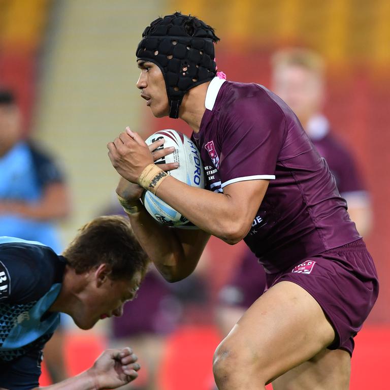 Brendan Piakura in action for the U18 Maroons in 2019.