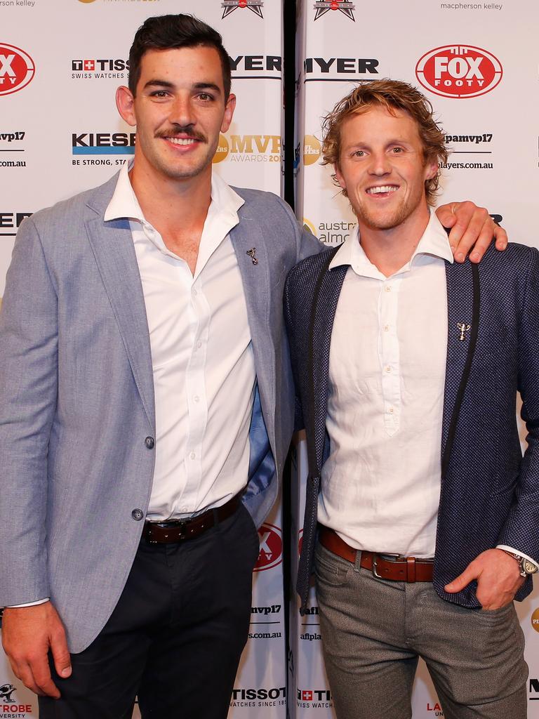 Meanwhile, in Melbourne, Adelaide Crows players Taylor Walker and Rory Sloane arrive ahead of the AFL Players’ MVP Awards night. Photo by Darrian Traynor/Getty Images