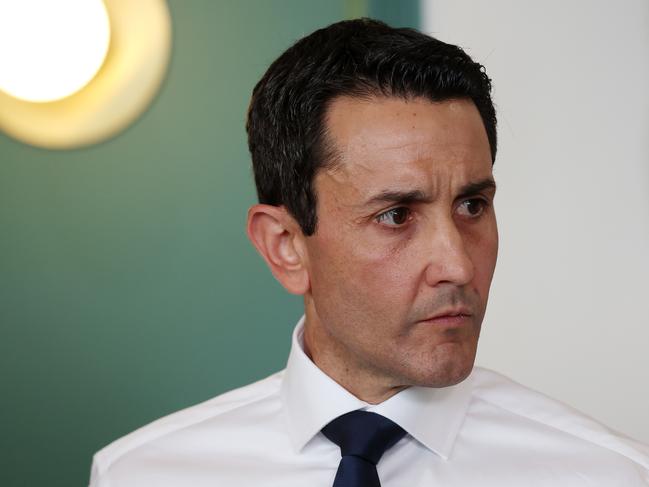 Leader of the Opposition David Crisafulli, during a media conference at The Laneway Green cafe, Springwood. Picture: Liam Kidston