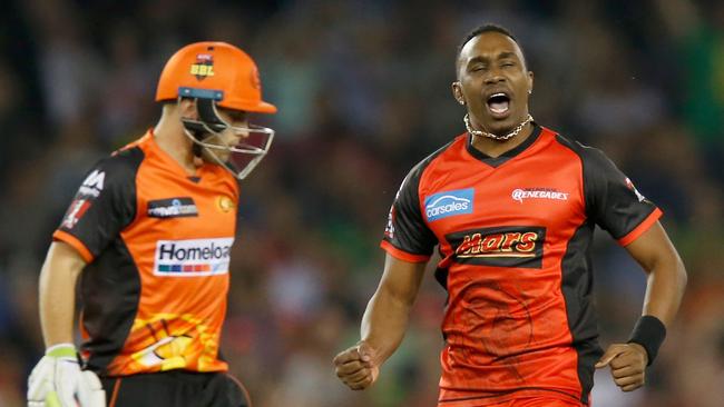 Renegades allrounder Dwayne Bravo is taking wickets and not giving away many runs. Picture: Getty Images<br/>